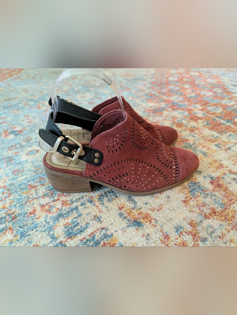 Latigo Muren Burgundy Suede Slingback Heeled Mules Womens 6.5 M Anthropologie